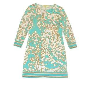 Michael Kors Teal Abstract Print 3/4 Sleeve Shift Dress, Size M
